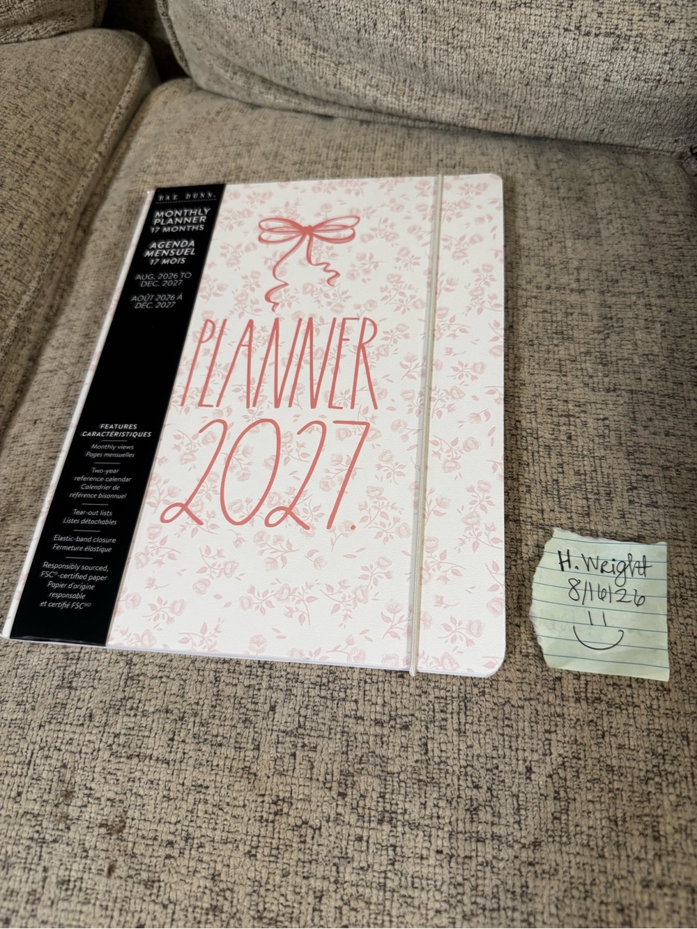 Rae Dunn Pink Floral 2027 Planner with Elastic Band